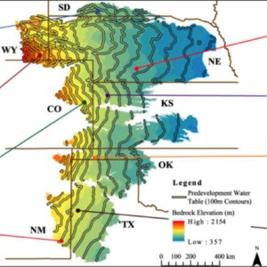 Projected groundwater levels and bedrock elevations.