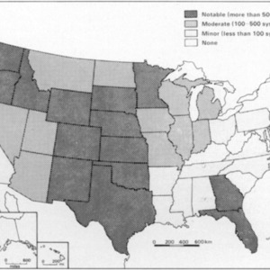 Approximate distribution of center pivot systems, by state, 1976.